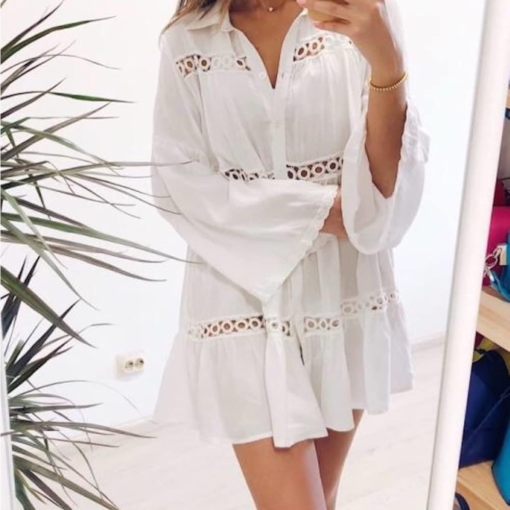 White Lace Trim Swim Coverup